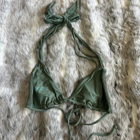 Tori Praver crinkle ruffled green Bikini Top sz XL - Picture 2 of 3